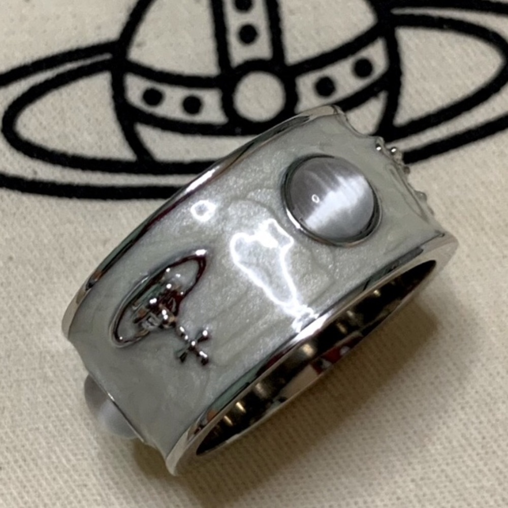 Sold out Vivienne Westwood Silver enamel pearl logo Ring - Picture 3 of 8